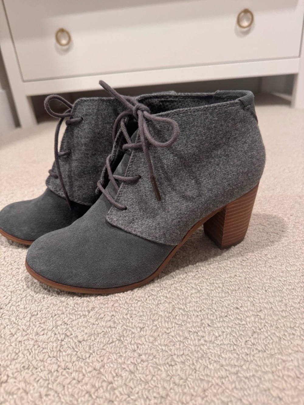 TOMS Grey Lace-Up Suede & Wool Block Heel Ankle Boots